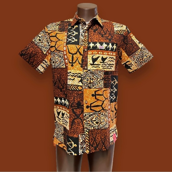 Aloha Made Me Do It Men Brown Short Sleeve Barkcloth Aloha Hawaiian Shirt - Picture 1 of 8